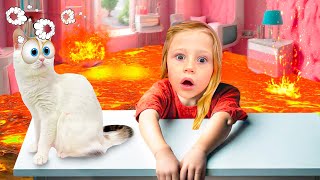 Dad Rescued Nastya and her Cat - The Floor is a Lava story for kids