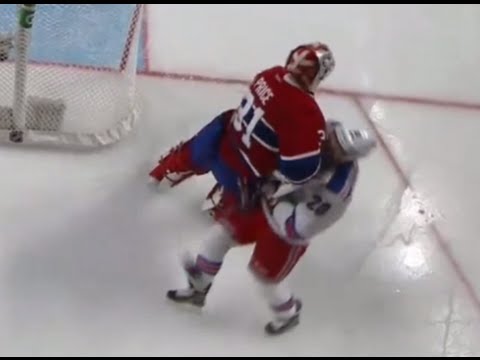 Carey Price Hit on Chris Kreider *Added Angle (10/15/15)