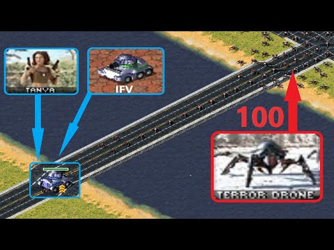 Can IFV Tanya defend the bridge? vs 100 Terror Drones - Red Alert 2
