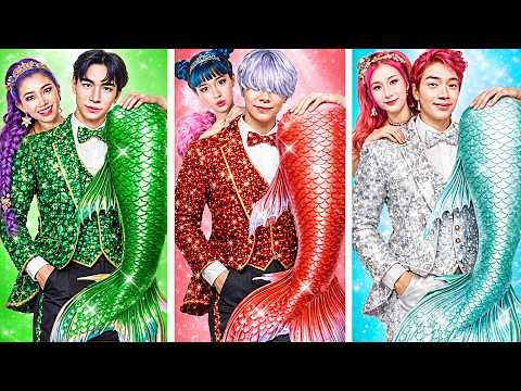 Kpop Demon Hunters Mermaid Couple: Emerald, Ruby and Diamond Huntrix Vs Saja Boys Makeover IRL