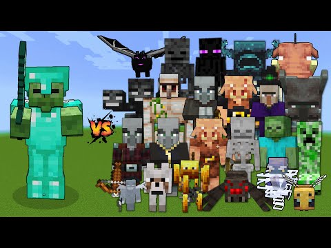 Zombie with Diamond Armor & Diamond Sword vs Every mob in Minecraft - Zombie with vs All mobs