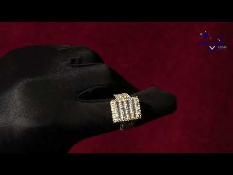 Men's Hip Hop ring With 14 KT yellow Gold Round And Baguette Cut Diamond Studded Ring