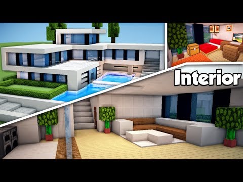 Minecraft: Large Modern house (#2) Interior Tutorial - How to build a House in Minecraft