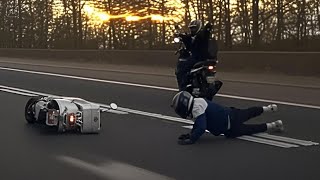 CRAZY HIGHWAY BIKER CRASH CAUGHT BY MY DASHCAM