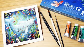 Watercolor and Gouache Tutorial - Whale Painting Step by Step