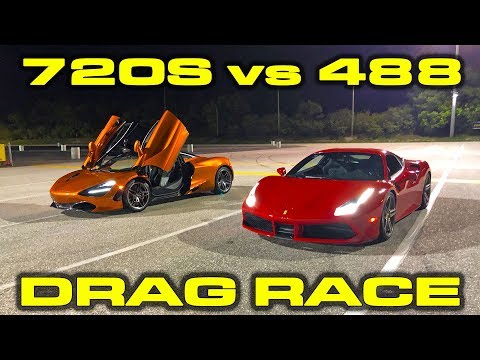 McLaren 720S vs Ferrari 488 GTB 1/4 Mile Drag Racing