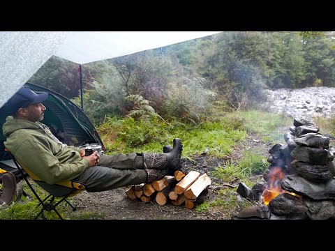 Tent Camping in Heavy Rain with Dog - ASMR