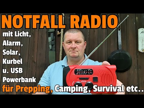 ✔ NOTFALLRADIO mit Licht, Kurbel, Solar, SOS, Powerbank für Prepping, Survival, Camping etc...