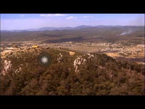 Camp,observation post atop mountain and green belt around 1st Cavalry Division ca...HD Stock Footage