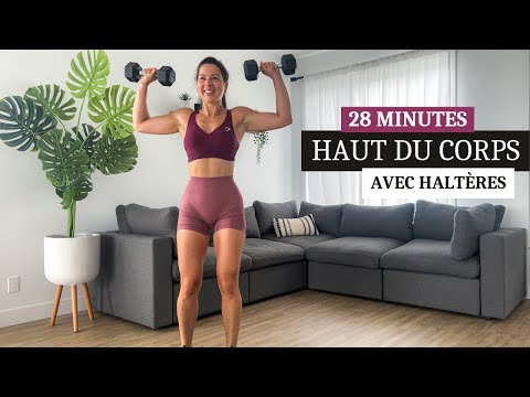 28 min haut du corps avec haltères | exercices à la maison | biceps, triceps, dos, épaules