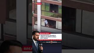 SEM PROTEÇÃO, MULHER SE ARRISCA AO LIMPAR JANELA NO 2º ANDAR