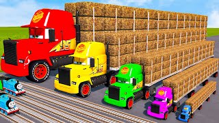 Big & Small Long Mack Truck with Straw Bale vs Trains Thomas | BeamNG.Drive