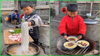 Yummy ! Little boy cooking food like professional chef 조리 クック, Rural Life style
