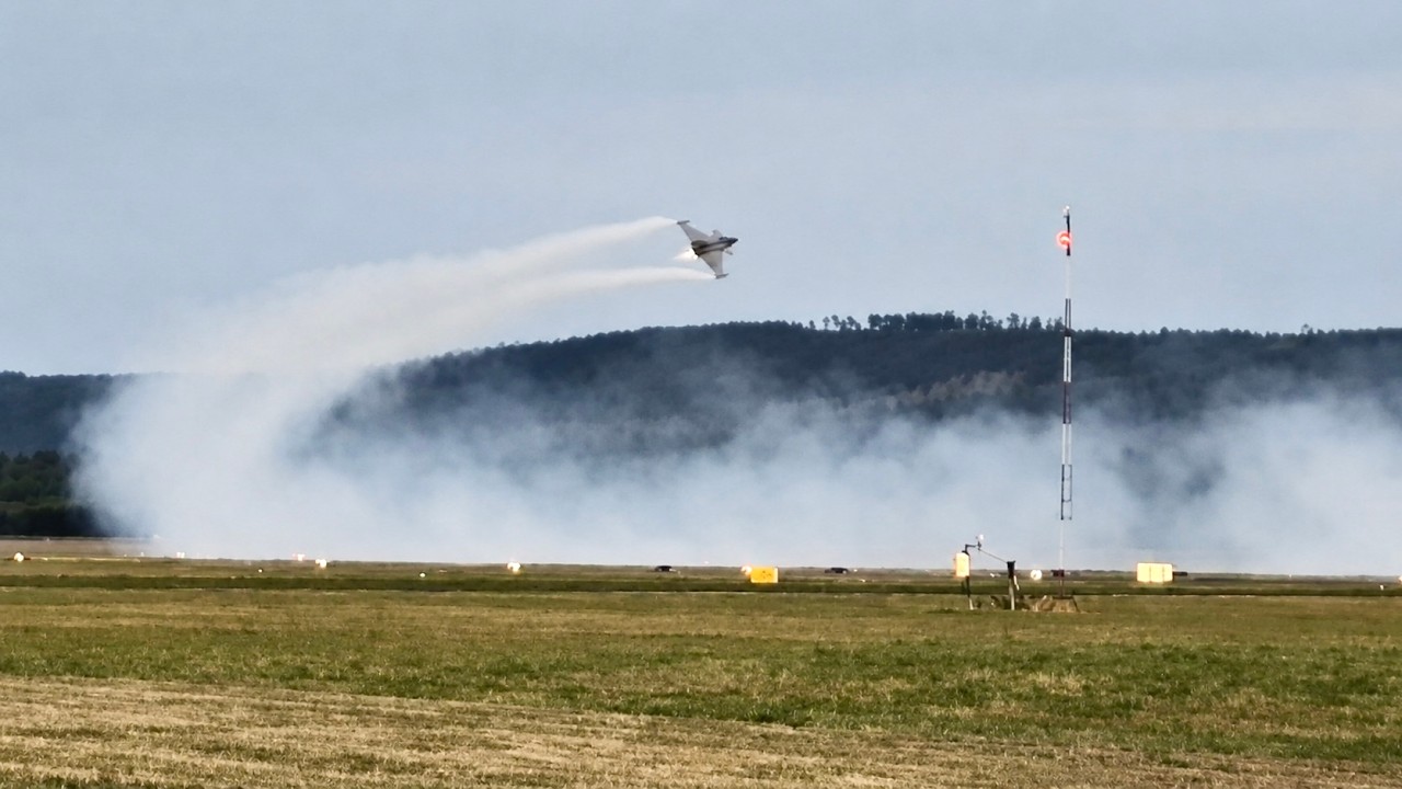Fighter Jet Trails Smoke On Takeoff