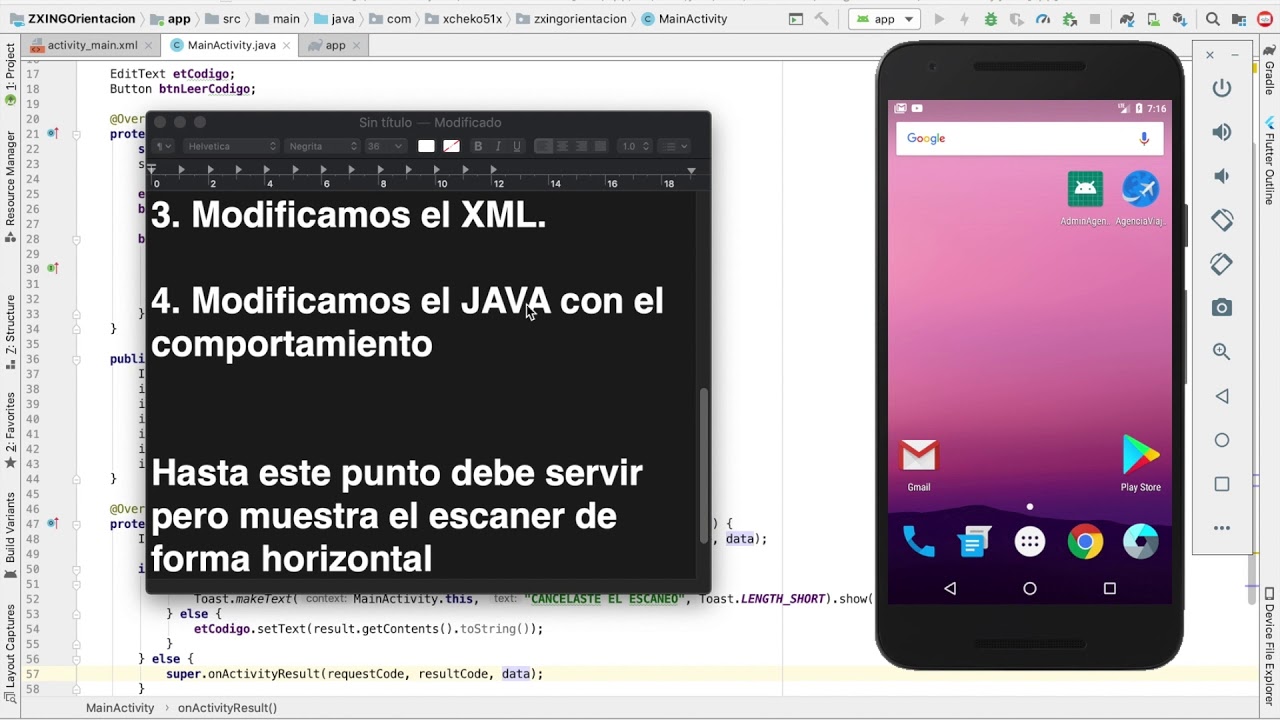Orientación escaner ZXING en Android Studio