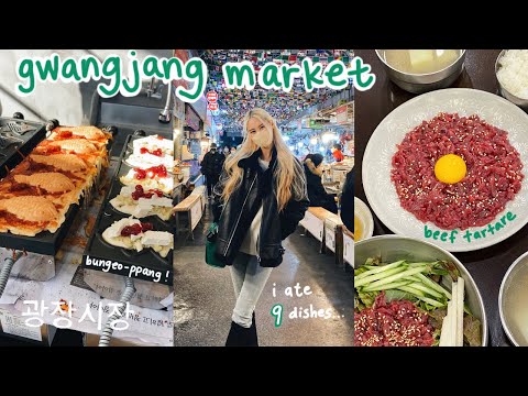 mercado de gwangjang comida de rua coreana 🇰🇷 tártaro de carne, bungeo-ppang, donuts, bolos de arroz picantes, hotteok