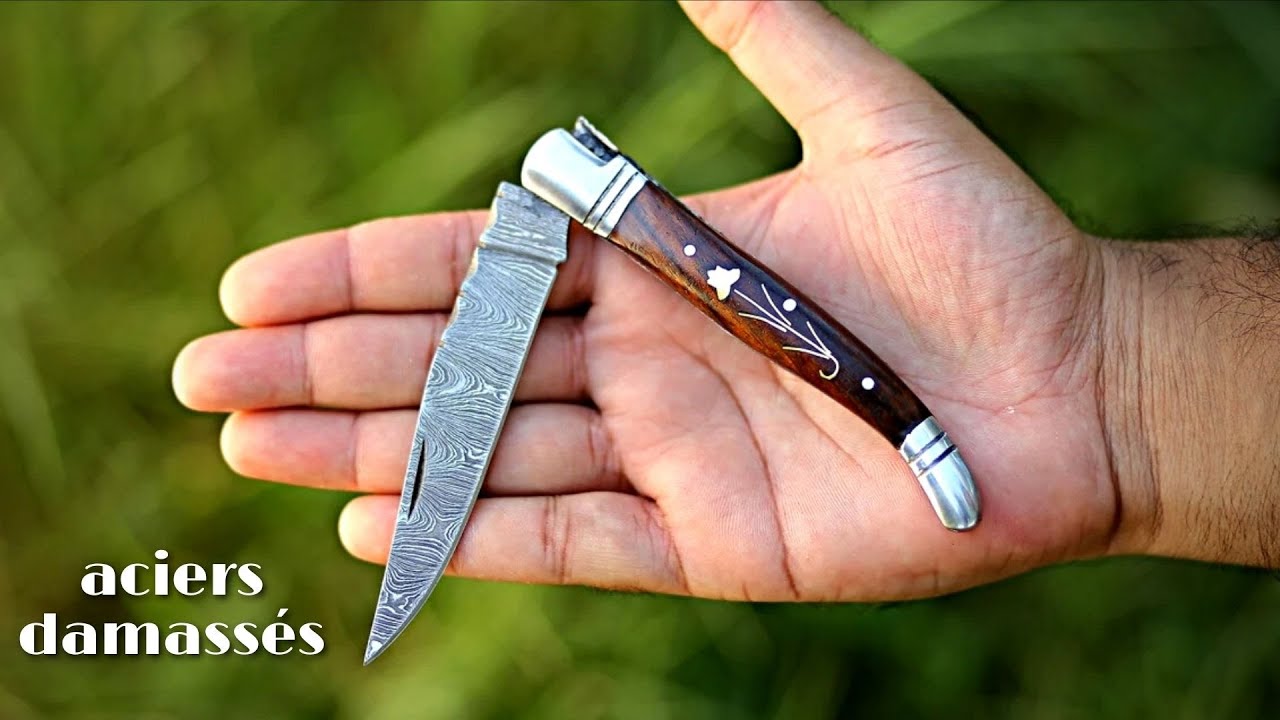 Lame en acier Damas | Comment Fabriquer un  couteau pliant 😍 forger un couteau de poche