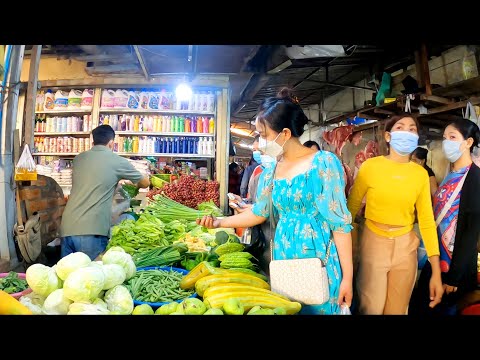 Phnom Penh Busy Morning Market, Cambodia Market Street Food Tour at Phsar Olympic