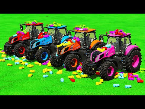 TRANSPORTING DONUTS & CANDIES with JCB vs CLAAS vs JOHN DEERE TRACTORS - Farming Simulator 22