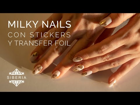 Milky nails y diseño con Stickers y transfer foil Siberia 💅🏻