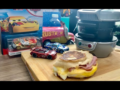 Disney Cars Mukbang - I Cook Egg McMuffin ON MY DESK! Unboxing JONAS Carvers  - Disney Cars Giveaway