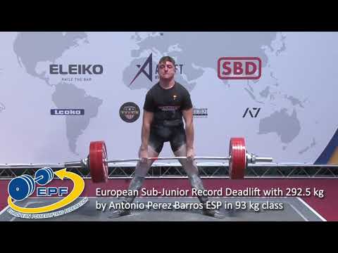 European Sub-Junior Record Deadlift with 292.5 kg by Antonio Perez Barros ESP in 93 kg class