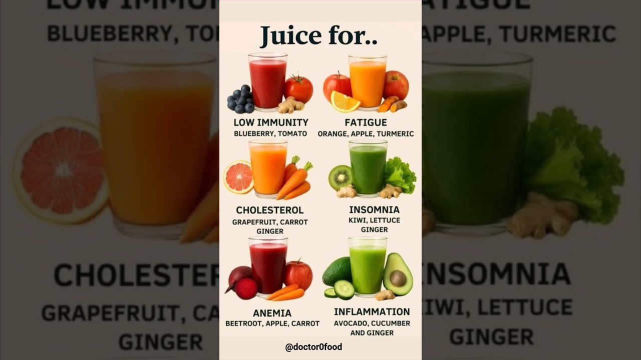Best Juices for Immunity, Fatigue, Cholesterol, Insomnia & More | Natural Remedies #healthyeating