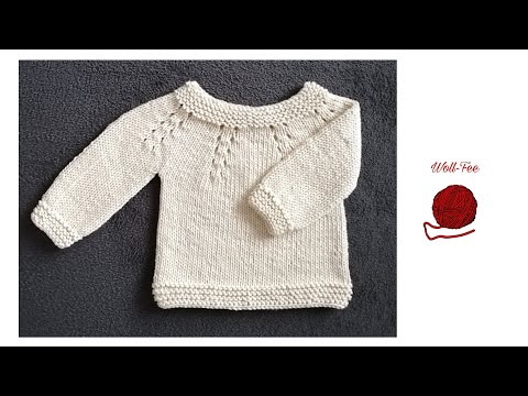 How to knit a baby sweater with a circular yoke, step by step, see also info box