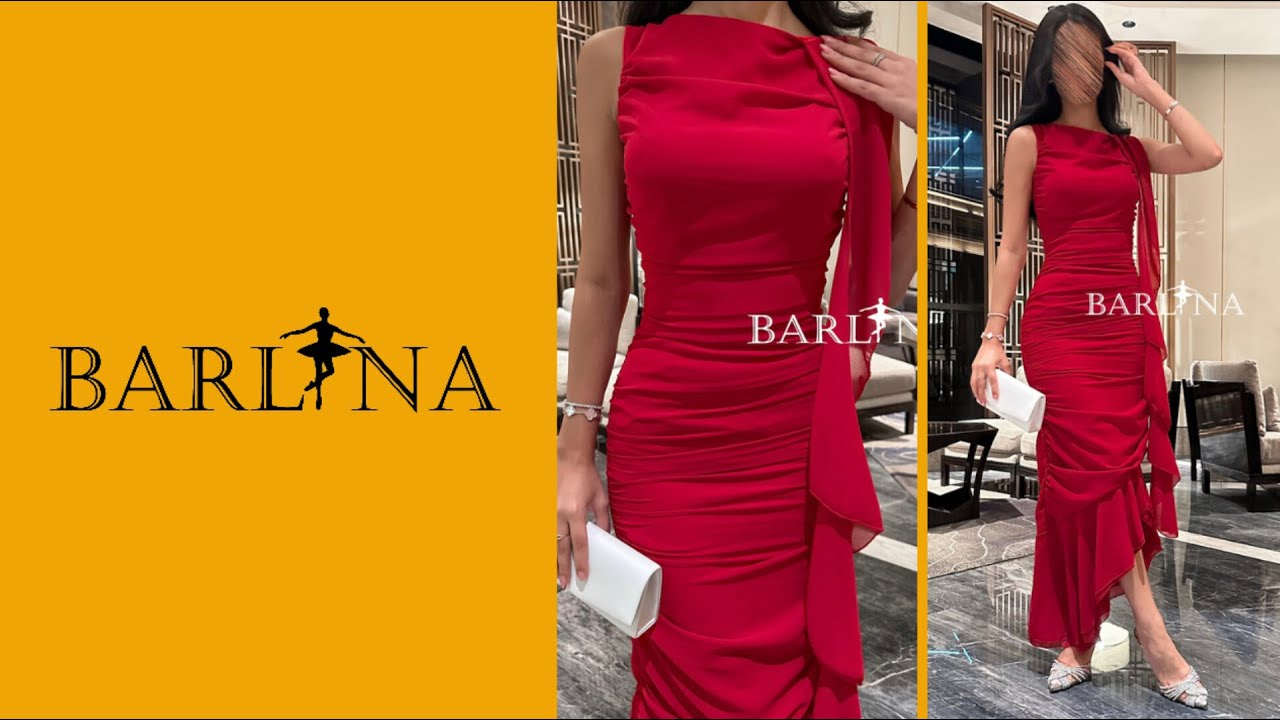 Red dress with wavy side details - XXL