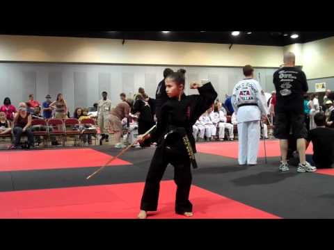8 Year Old Rayna Martial Arts Stick Fighting Demonstration Taekwondo