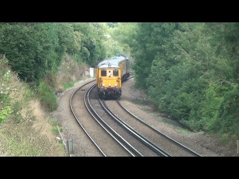 (HD) Network Rail 73138 + DRS 37425 at Grovewood Footbridge on 1Q85 Test Train 28.8.14