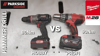 Parkside PERFORMANCE PSBSAP 20 Li A1 vs Milwaukee M28. Brushless HOBBY vs 4 polový motor PROFI