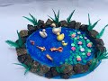 DIY Real Pond Craft || Fish & Duck Pond craft ||Clay Craft || Miniature Koi fish Pond ||Paper Flower