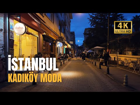 Istanbul Kadikoy Moda : Evening Atmosphere & Lights - Walking Tour 4K 60p