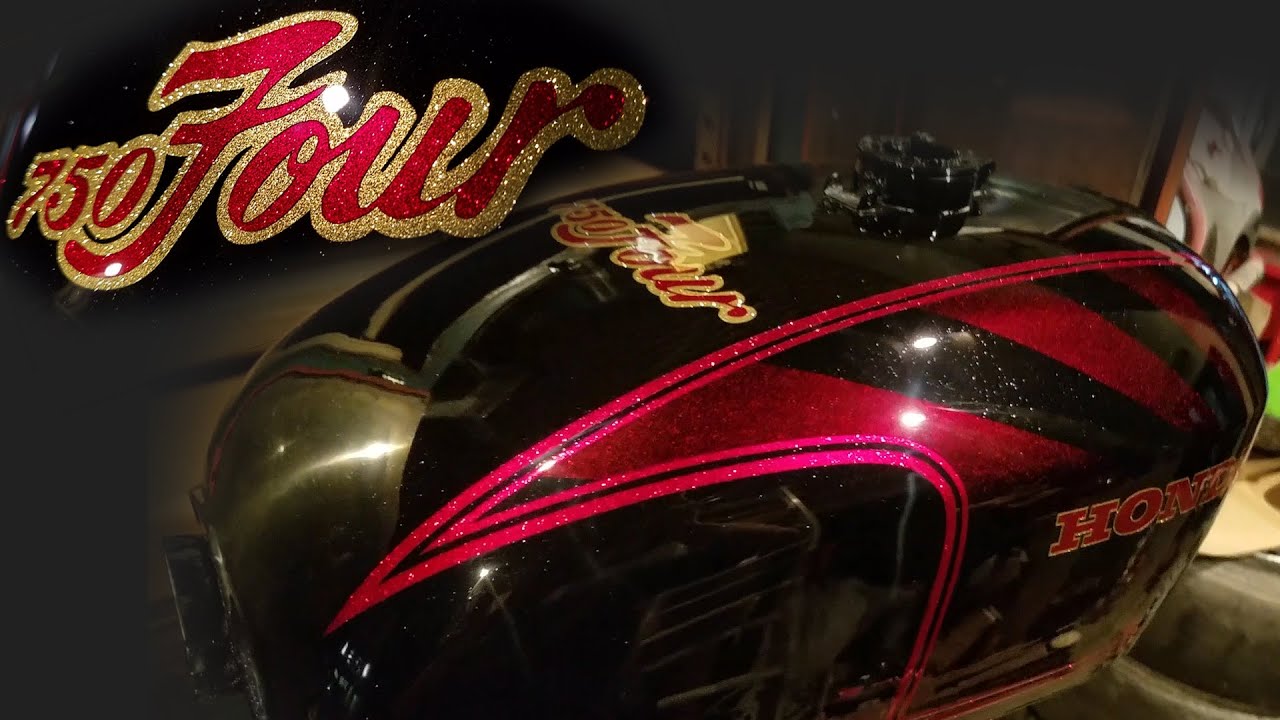 CB750 ポリスライン  フレークカスタムペイント手順解説 【HONDA CB750】 Rising Sun Flag Custom Painting.