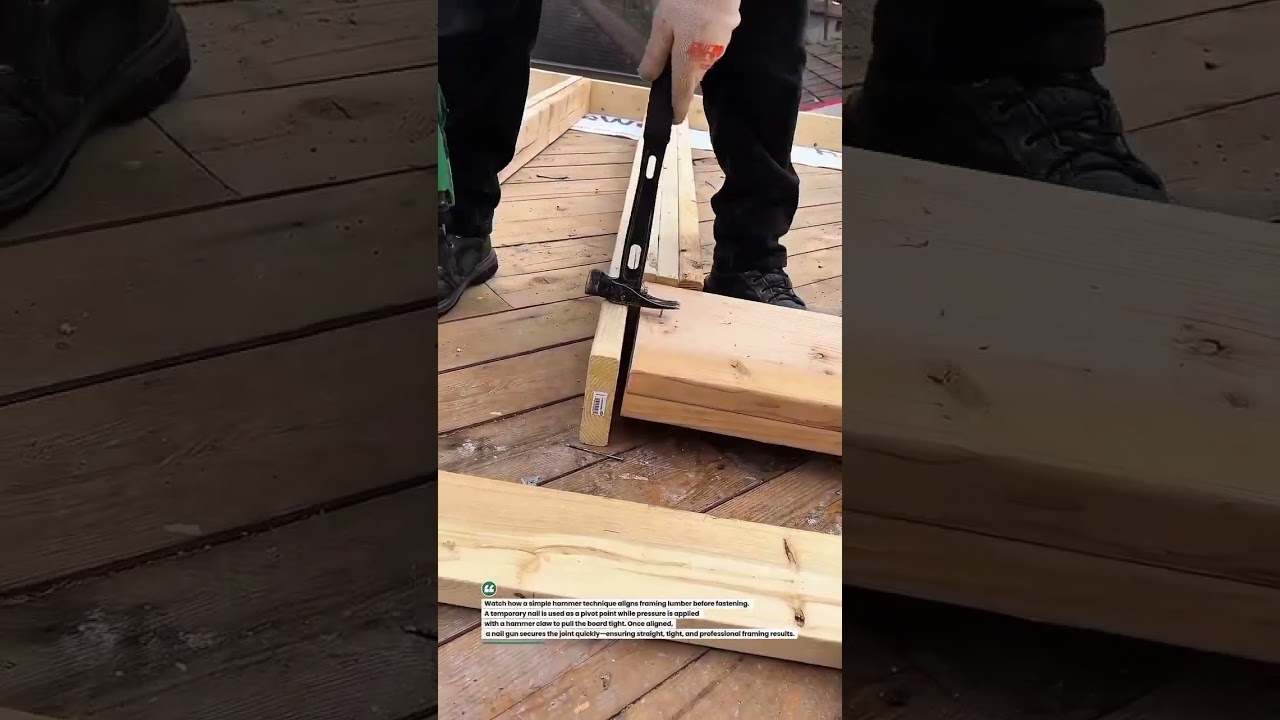 Precision Framing Nail Trick for Perfect Joist Alignment 🔨 #Carpentry #Framing #DIY