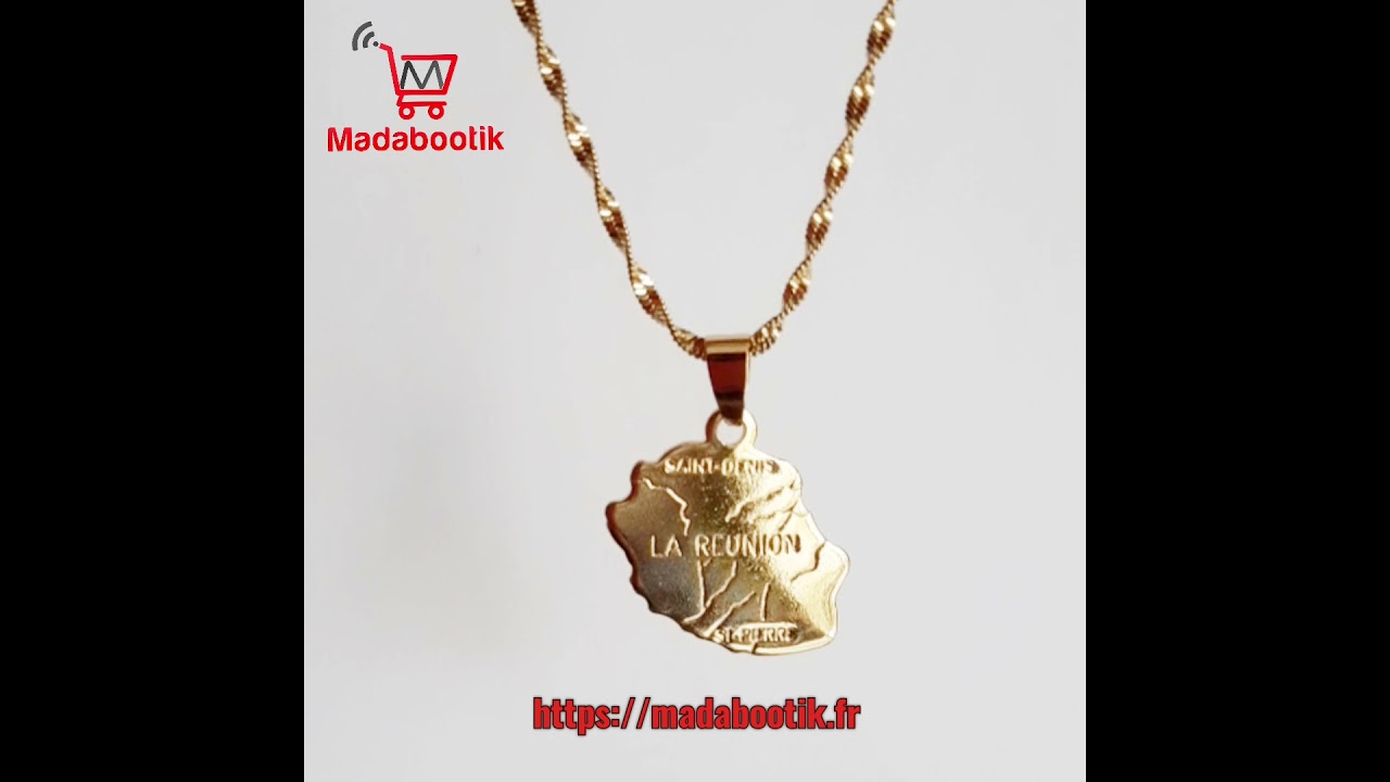 collier pendentif carte de l'île de La Reunion