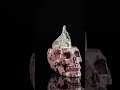 Original Design 3.2" Pink & Black Rhodonite Carved Crystal Skull With Rainbow Tower, Realistic