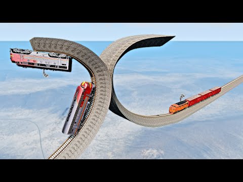 Impossible Weird Spiral Rail Tracks VS Trains - BeamNG.Drive