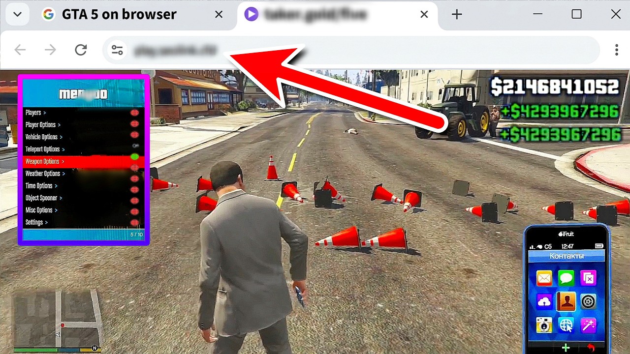 GTA 5 in browser with mods (Launch on Android and PC, 1 GB full game)