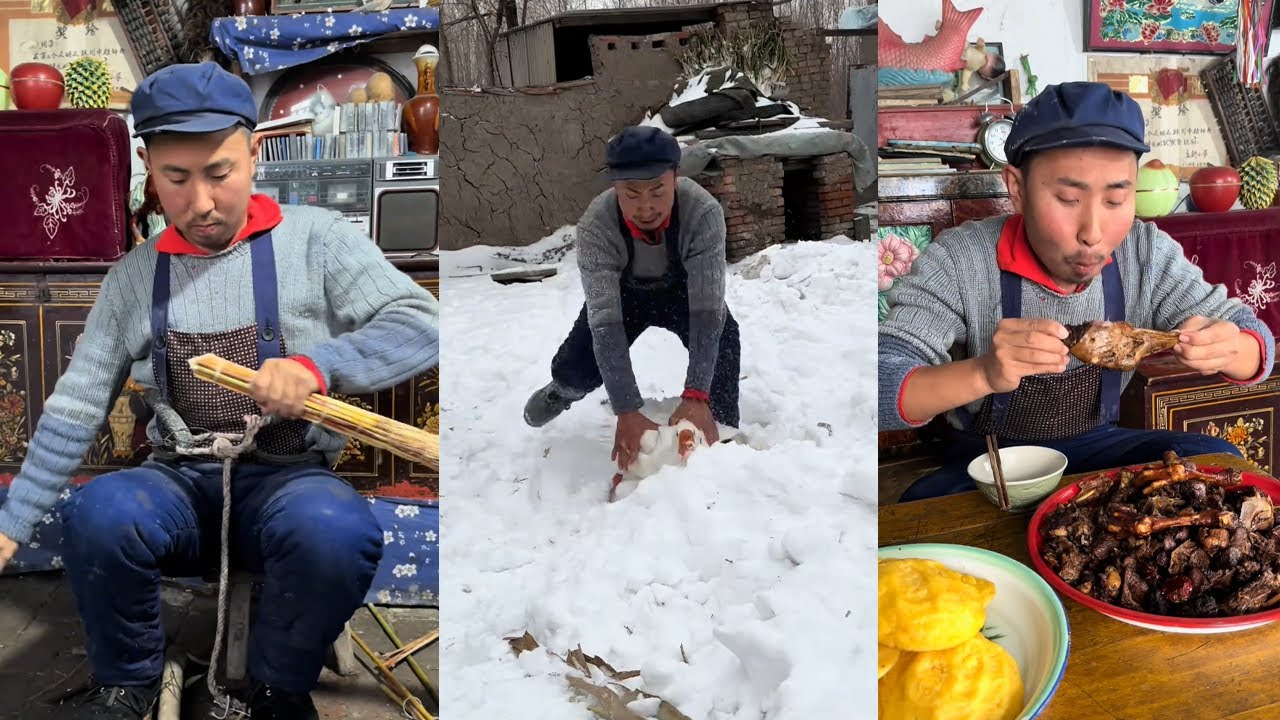 吃上热热的铁锅炖，冬天充满了热气#food #民间手艺人 #funny