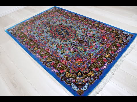 19002 Lindo céu azul e incontáveis ​​padrões de medalhão de rosa Tapete persa Oficina Sariyan da melhor qualidade Seda de alta qualidade