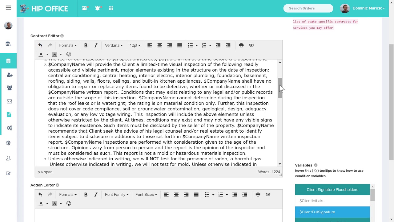 Home Inspector Pro Office - Contract Template Setup