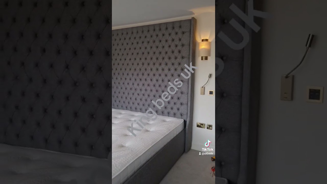 luxury Chesterfield design bed displayed in customer house 90 inches high headboard #bedroom