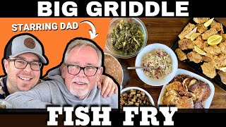 Big Fish Fry on the Griddle - Fried Fish, Cornbread Cakes, Potatoes and More!