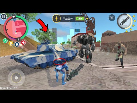 Rope Hero Vice Town - (Army Tank makes fall to rope hero) Police Car Robot Crushing Rope Hero - HD