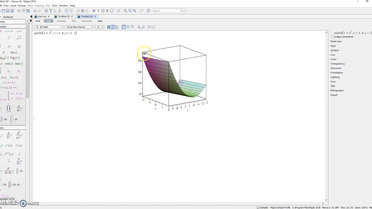 Graphing 3D functions in Maple