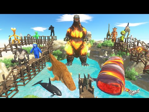 Jumping & Hunting GODZILLA in Lake with RED BLOOP - Animal Revolt Battle Simulator