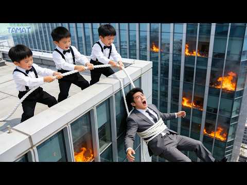 Kebakaran!CEO terjebak di lantai atas,tak ada yg berani!3 anak panjat selamatkan—takdir berubah!