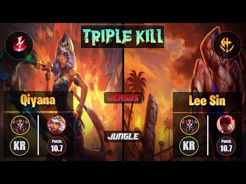 GrandMaster QIYANA [Electrocute] (Jungle) VS  LEE SIN - Grandmaster KR Patch 10.7 Triple Kill